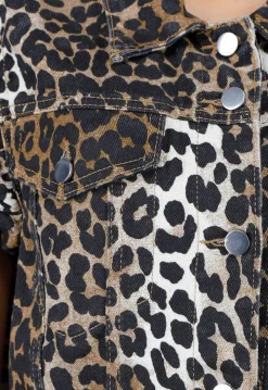 Bruine Denim Gilet met Panterprint en Ruffle Mouwen