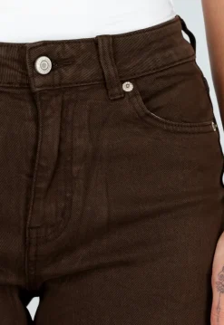 Bruine Denim Tall Jeans met Straight Leg, Hoge Taille en Lange Pijpen