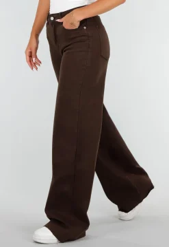 Bruine Denim Tall Jeans met Straight Leg, Hoge Taille en Lange Pijpen