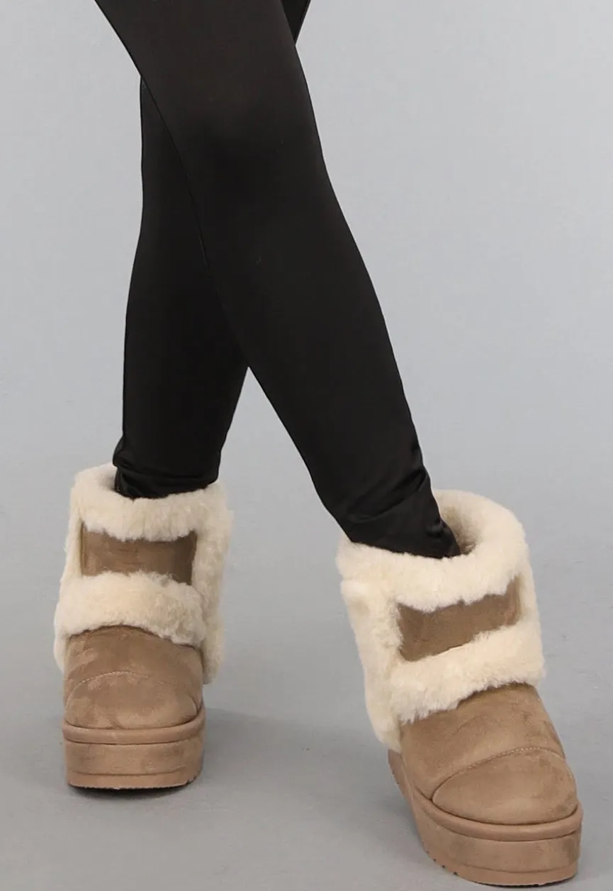 Bruine Faux Fur Boots met Plateau