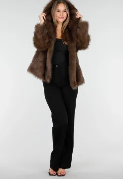 Bruine Faux Fur Jas met Capuchon