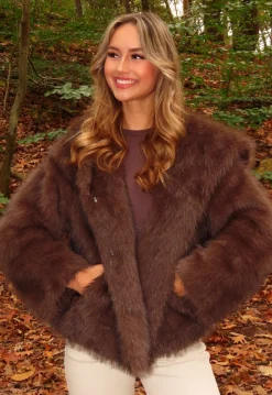Bruine Faux Fur Jas met Capuchon