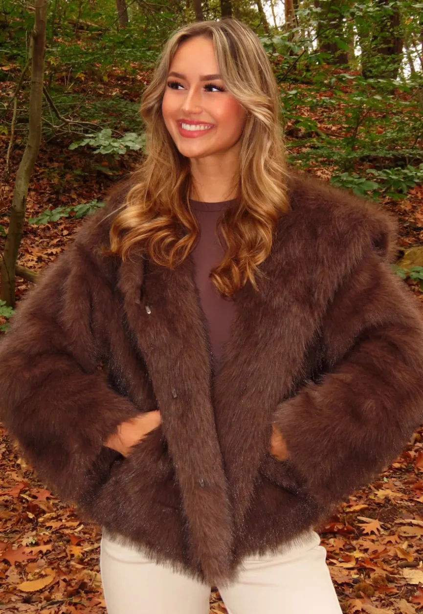 Bruine Faux Fur Jas met Capuchon