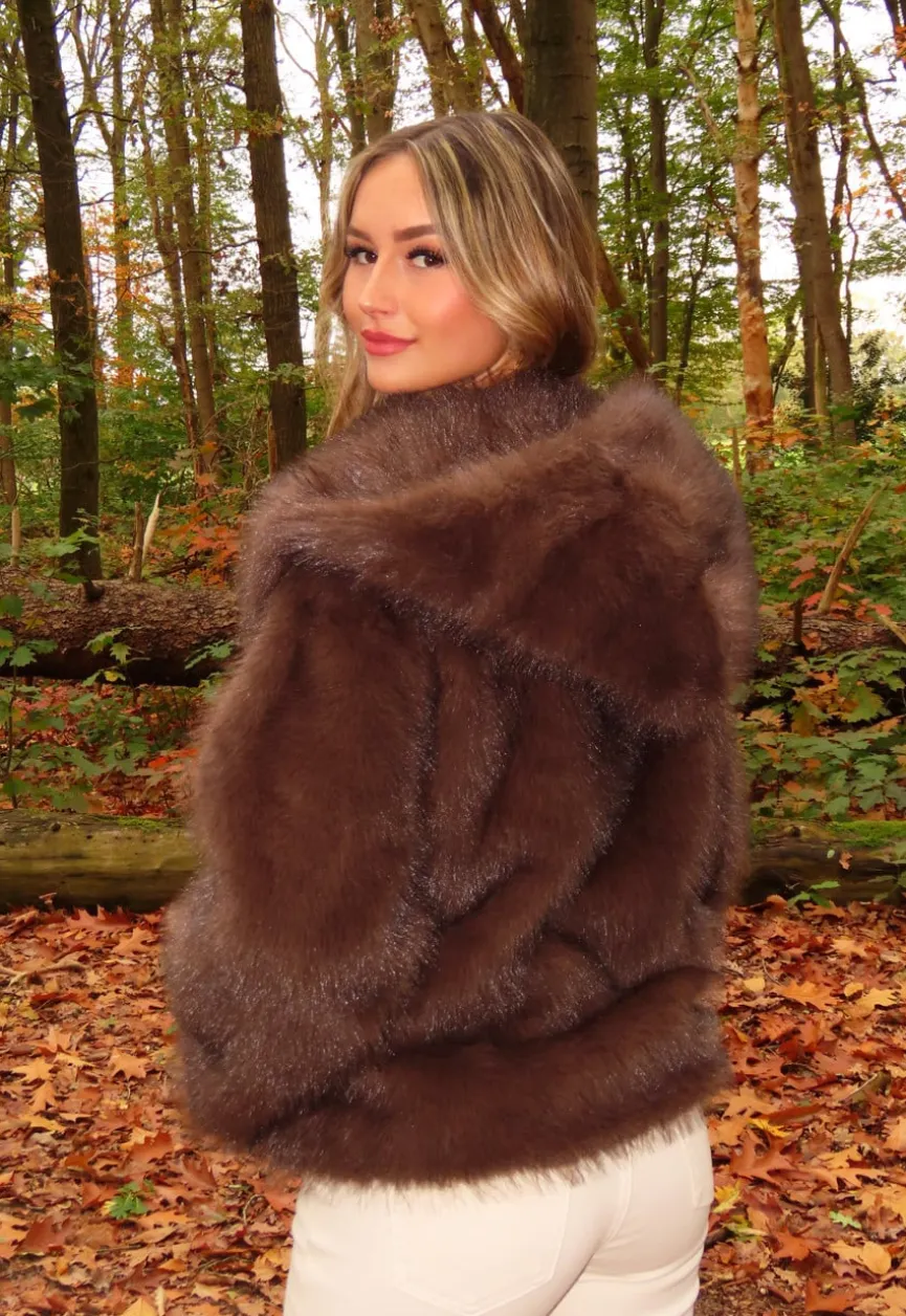 Bruine Faux Fur Jas met Capuchon