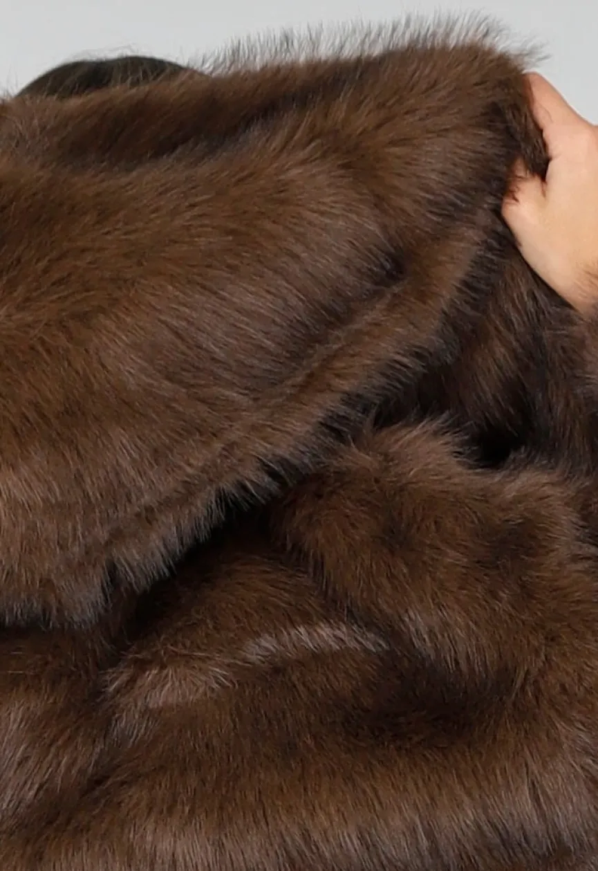 Bruine Faux Fur Jas met Capuchon