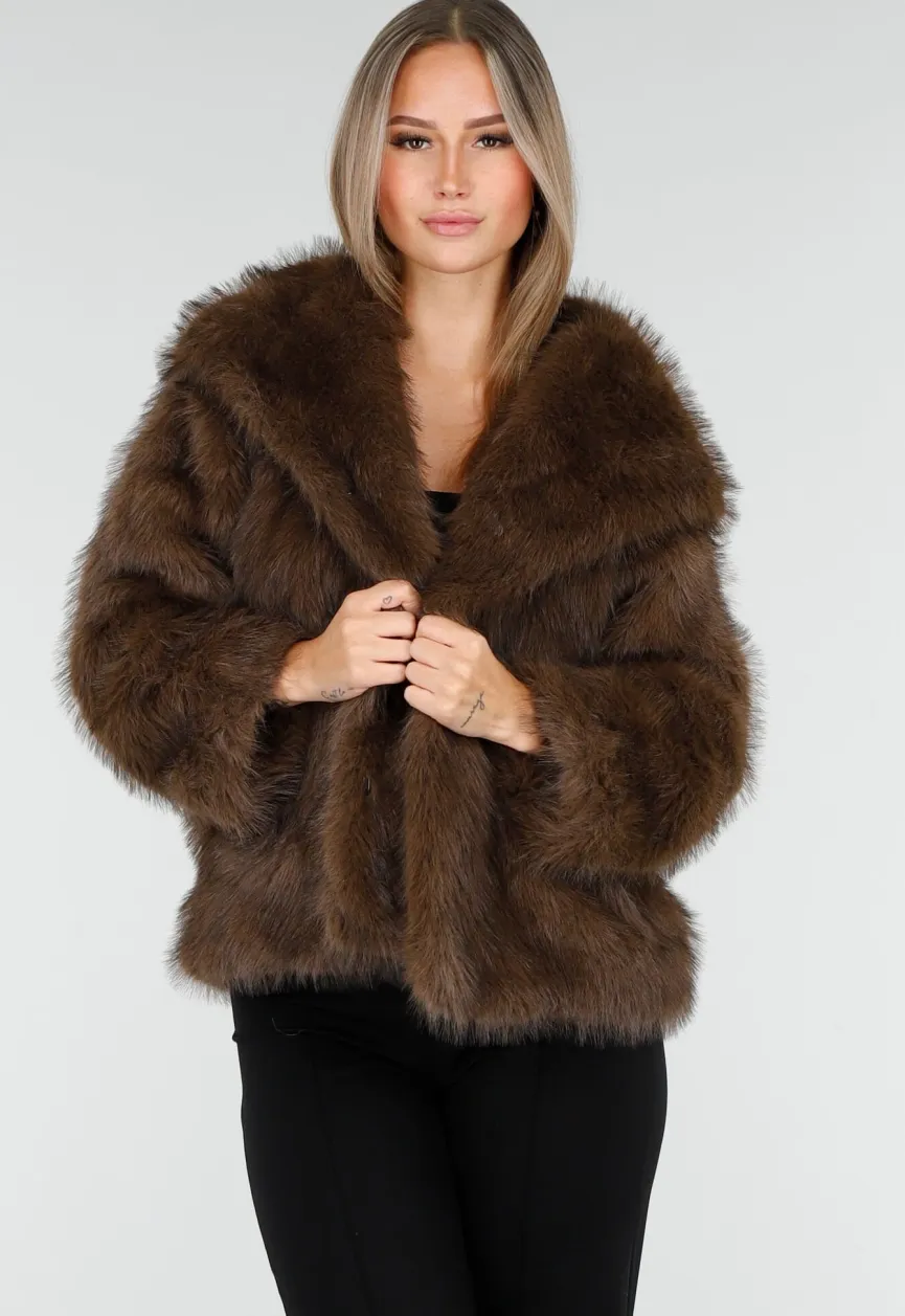 Bruine Faux Fur Jas met Capuchon