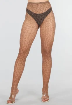Bruine Fishnet Panty met Fijn Geometrisch Netpatroon