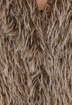 Bruine Fluffy Jas met Lange Haren en Losvallende Pasvorm