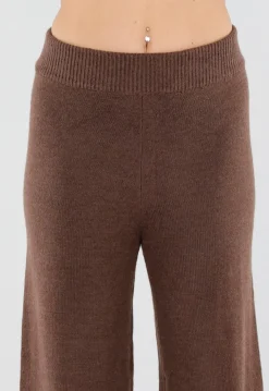 Bruine Gebreide Set met Overslag Top en Wijde Broek