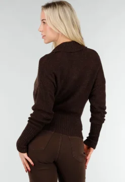 Bruine Gebreide Wrap Trui met Lange Mouwen