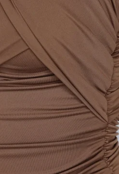 Bruine Geplooide Top met Gekruist Model