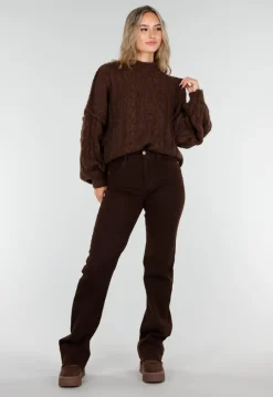 Bruine Grofgebreide Oversized Kabeltrui