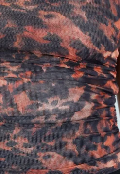 Bruine Haltertop met Luipaardprint en Rimpeldetails