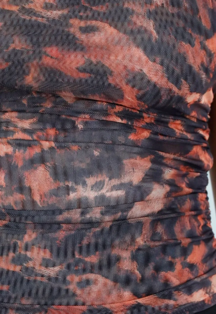Bruine Haltertop met Luipaardprint en Rimpeldetails