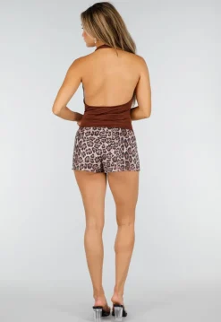 Bruine Halter Top met Watervalhals en Open Rug