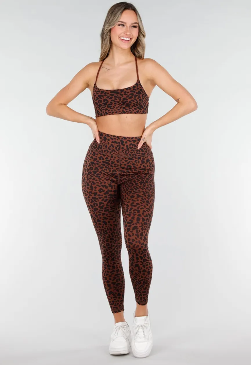 Bruine High Waist Sportlegging met Panterprint