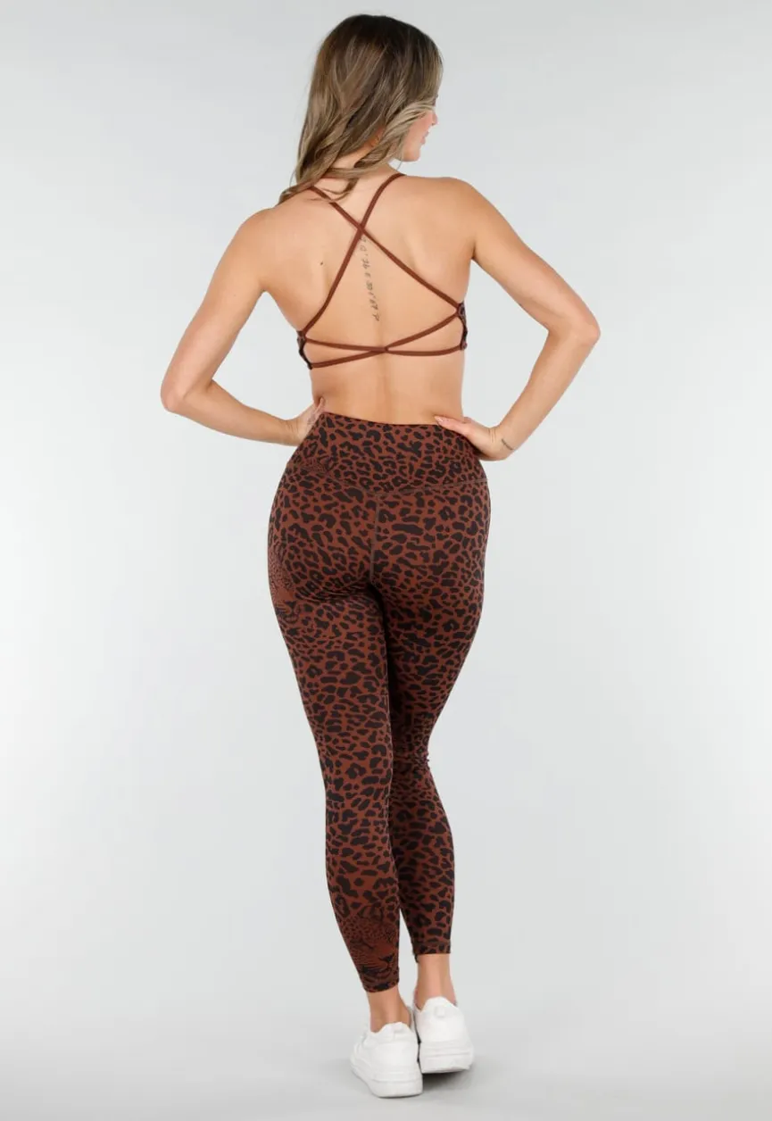 Bruine High Waist Sportlegging met Panterprint