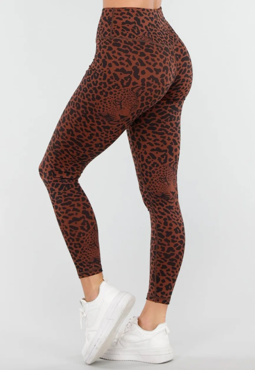 Bruine High Waist Sportlegging met Panterprint