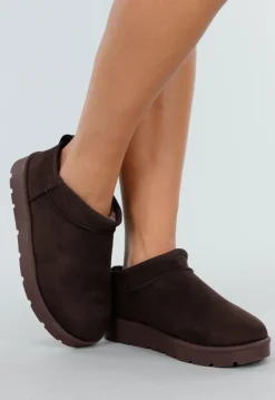 Bruine Instappers met Suede Look en Stevige Zool
