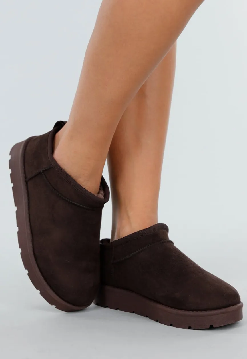 Bruine Instappers met Suede Look en Stevige Zool