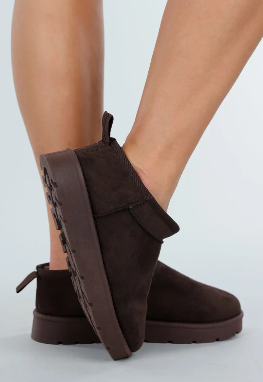 Bruine Instappers met Suede Look en Stevige Zool
