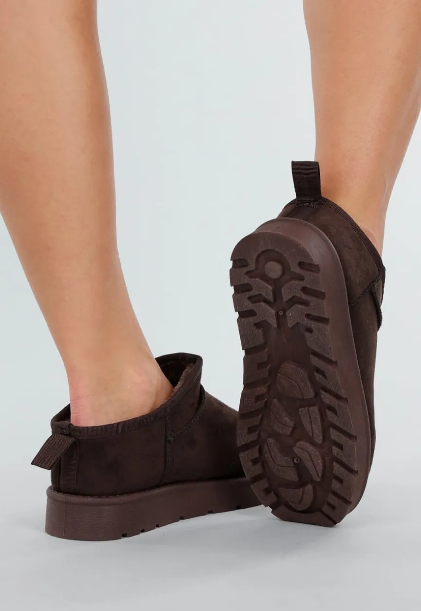 Bruine Instappers met Suede Look en Stevige Zool