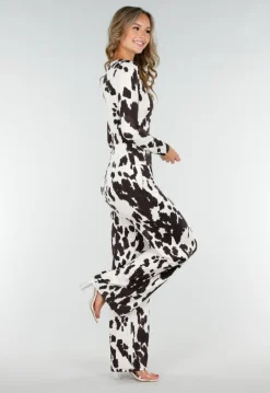 Bruine Koeienprint Top met Lange Mouwen