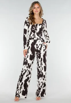 Bruine Koeienprint Top met Lange Mouwen