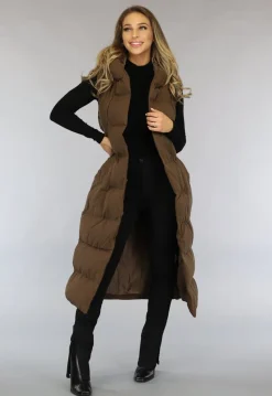 Bruine Lange Bodywarmer met Tailleband