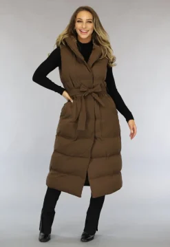 Bruine Lange Bodywarmer met Tailleband
