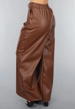 Bruine Lederlook Wide Leg Tall Broek