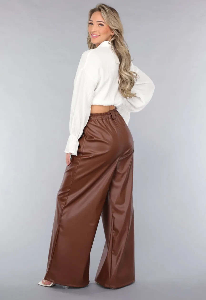 Bruine Lederlook Wide Leg Tall Broek