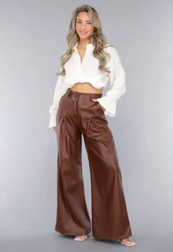 Bruine Lederlook Wide Leg Tall Broek