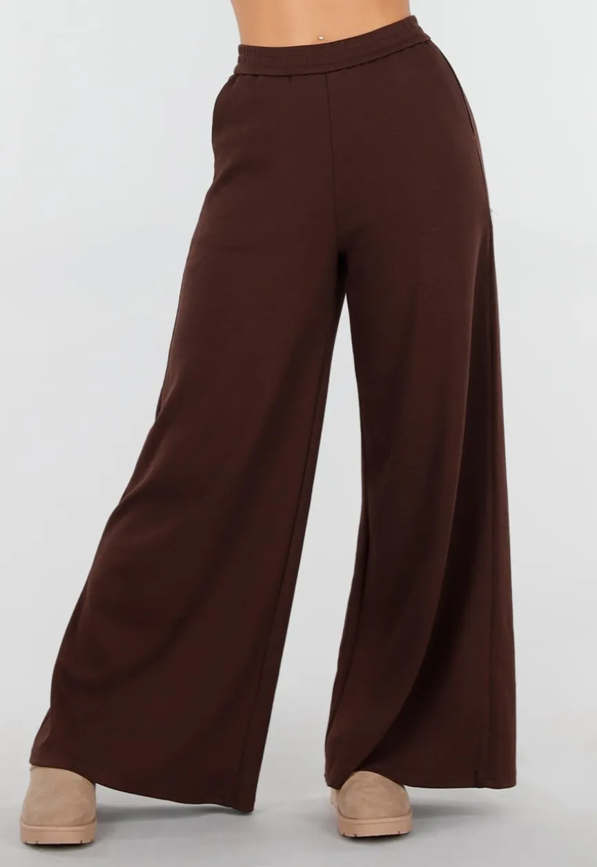 Bruine Lounge Broek met Wijde Pijpen