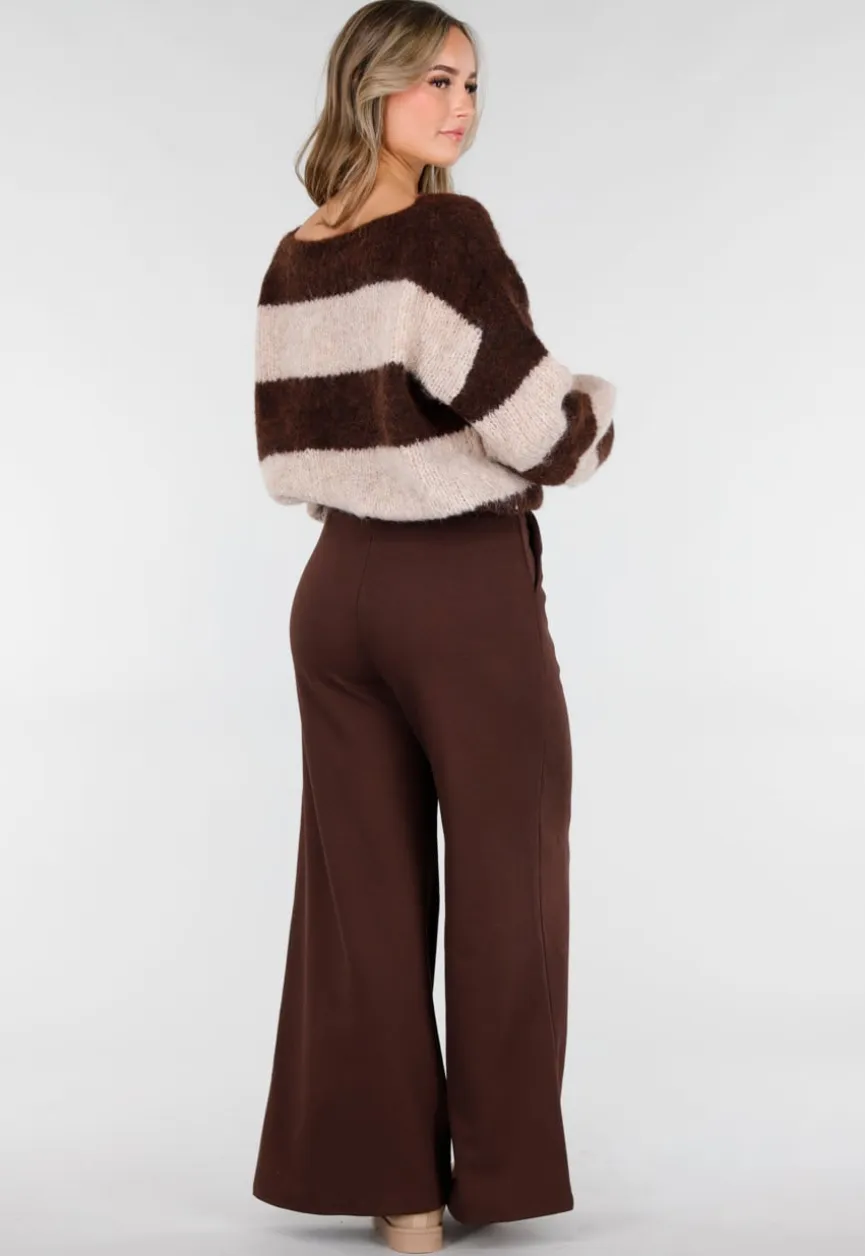 Bruine Lounge Broek met Wijde Pijpen