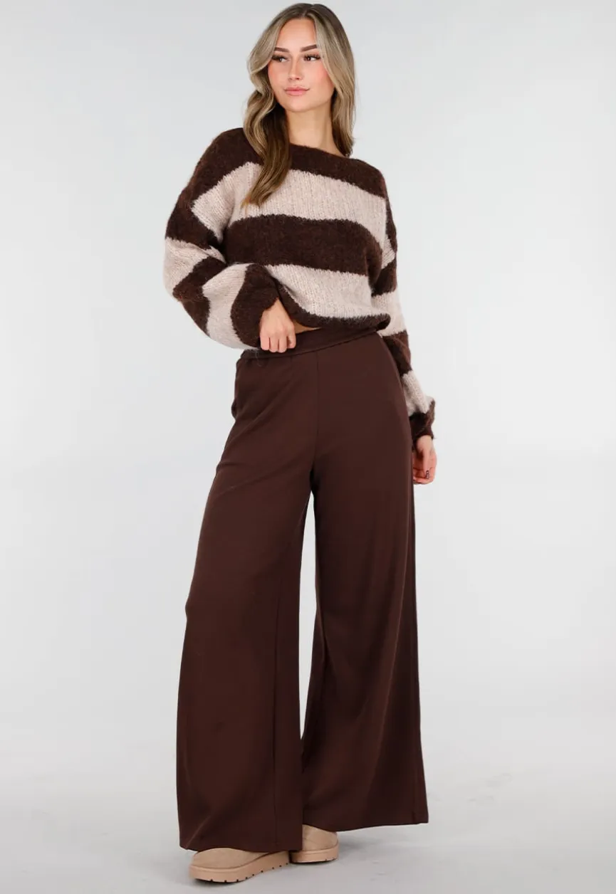 Bruine Lounge Broek met Wijde Pijpen