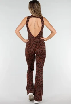Bruine Luipaard Sportjumpsuit met Open Rug