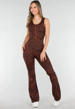 Bruine Luipaard Sportjumpsuit met Open Rug