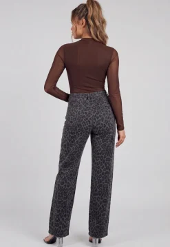 Bruine Mesh Body met Lange Mouwen en Gedrapeerde Hoge Hals