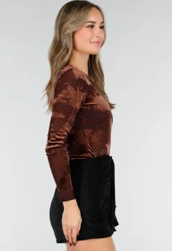 Bruine Mesh Bodysuit met Flocked Print