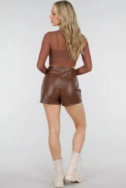 Bruine Mesh Crop Top met Stretch en Ingebouwde Pads