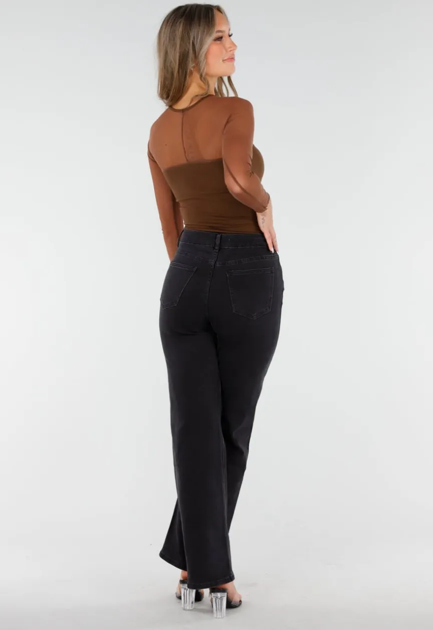 Bruine Mesh Top met Lange Mouwen en Ingebouwde Pads