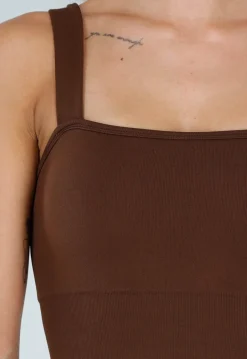 Bruine Mouwloze Jurk met Ingebouwd Broekje en Vaste Pads