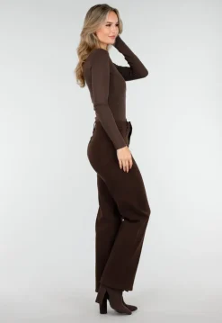 Bruine One Shoulder Top met Lange Mouwen
