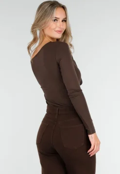 Bruine One Shoulder Top met Lange Mouwen