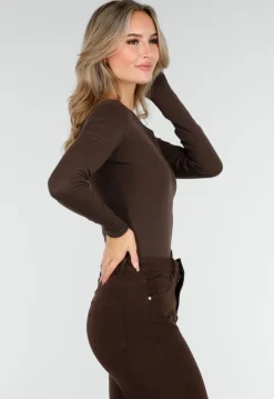 Bruine One Shoulder Top met Lange Mouwen