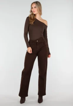 Bruine One Shoulder Top met Lange Mouwen
