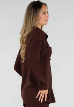 Bruine Oversized Blouse met Lange Mouwen en Knoopsluiting