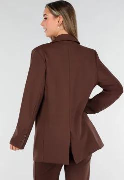 Bruine Oversized Stretch Blazer met Schoudervullingen