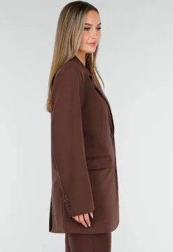 Bruine Oversized Stretch Blazer met Schoudervullingen